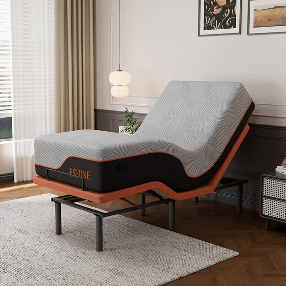 ESHINE Twin XL Adjustable Bed Frame-14 inch Memory Foam Mattress, Wireless Remote, Bluetooth App Control, Head and Foot Incline, Gray