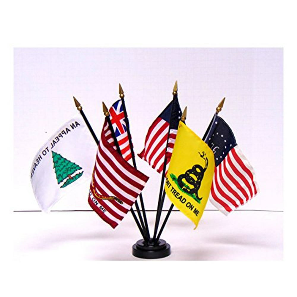 US Historical Flag Set SET of 6 Rayon 4"x6" Flags with a 6hole base