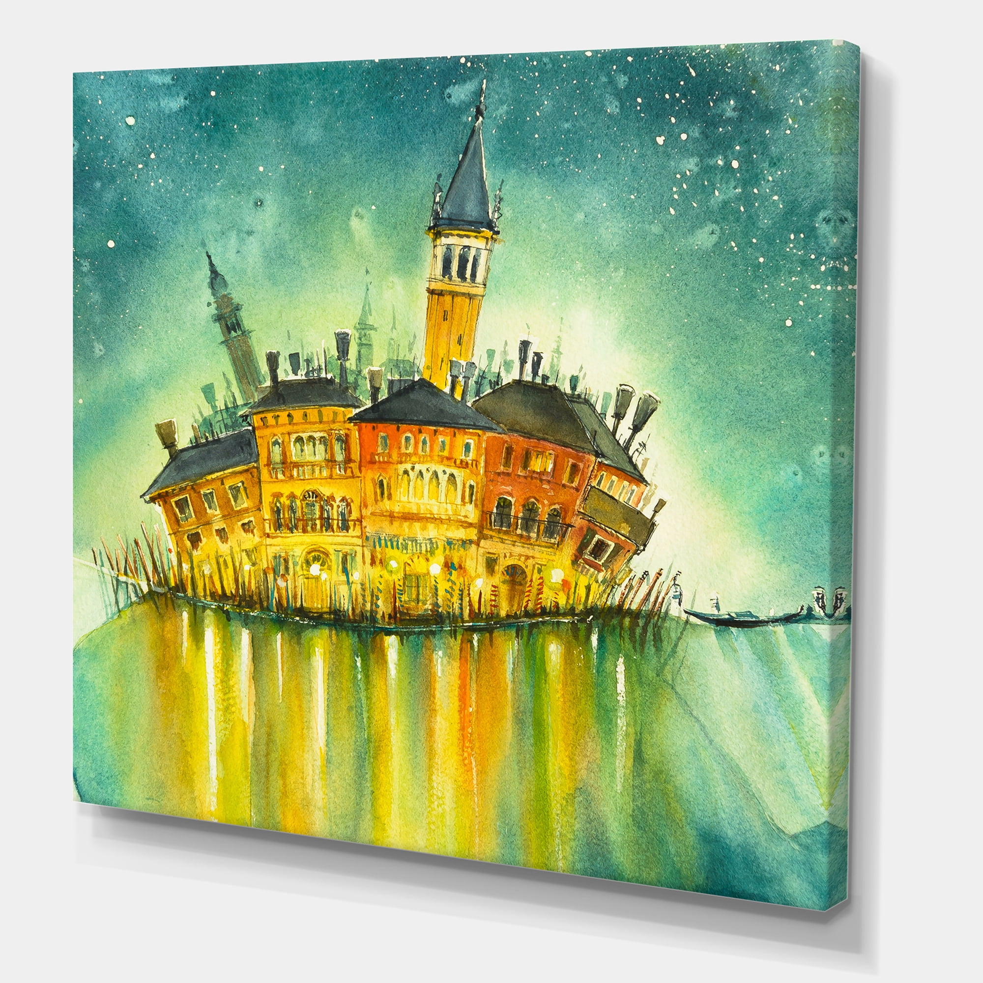 Designart ' Portrait of Idyllic Island of Venice At Night ' Modern Canvas Wall Art Print