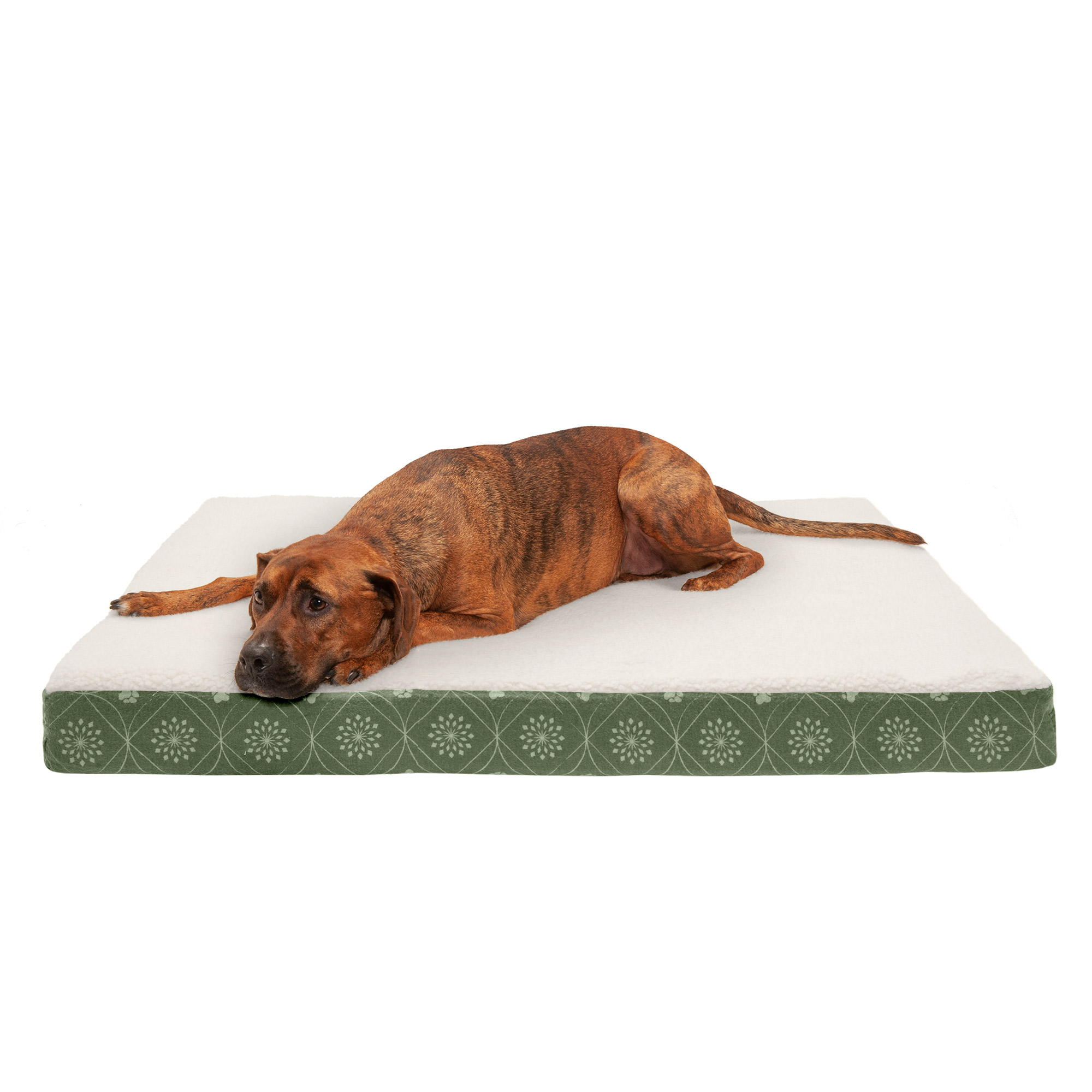 FurHaven Pet Dog Bed Deluxe Memory Foam Faux Sheepskin & Flannel Paw