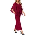 thumbnail image 4 of INSPIRE CHIC Women's 2 Pieces Sets Elegant Chiffon Sleeve Top Wide Legs Pants XL Burgundy, 4 of 6