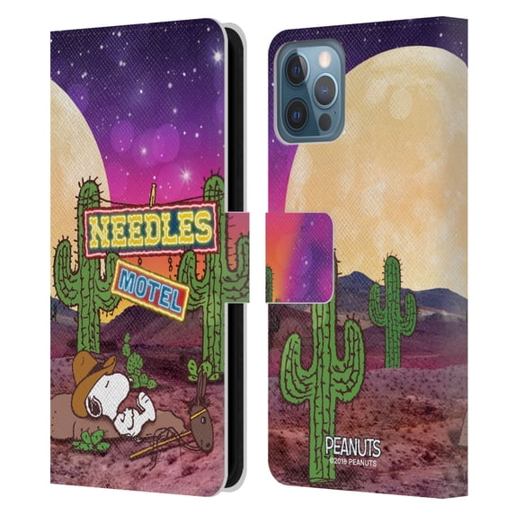 Head Case Designs Officially Licensed Peanuts Snoopy Space Cowboy Nebula Cactus Needles Leather Book Wallet Case Cover Compatible with Apple iPhone 12 / iPhone 12 Pro