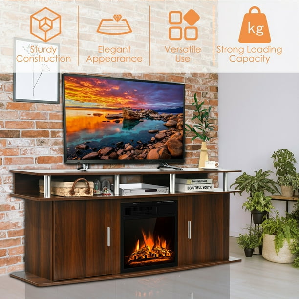Walnut electric sale fireplace tv stand