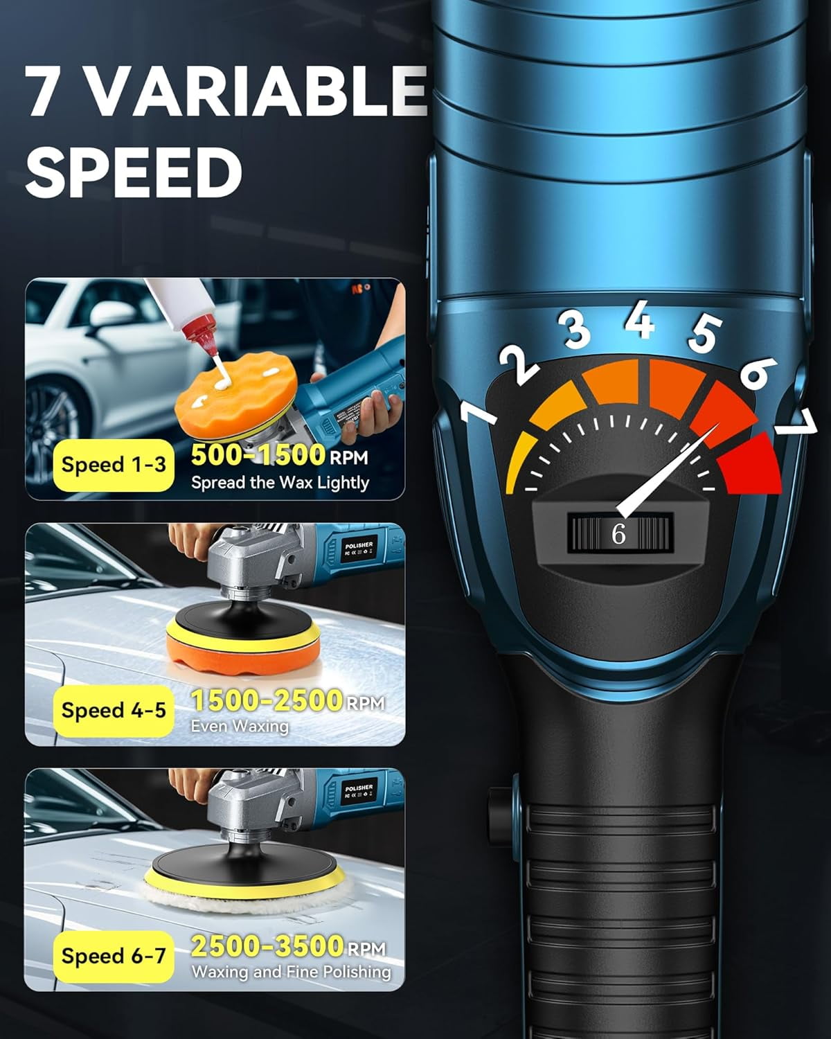 1600W Powerful 7-Speed Car Buffer Polisher Kit