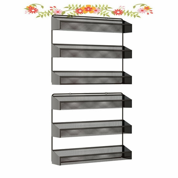 Fuleadture 2 PC 3 Tiers Wall Mount Spice Rack Spice Rack in Home,(Bronze)