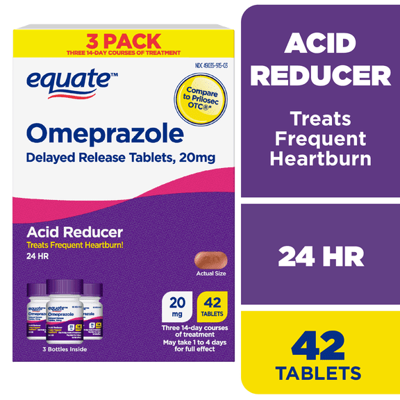 Equate Omeprazole Delayed Release Tablets 20 mg, Acid Reducer, 42 Count