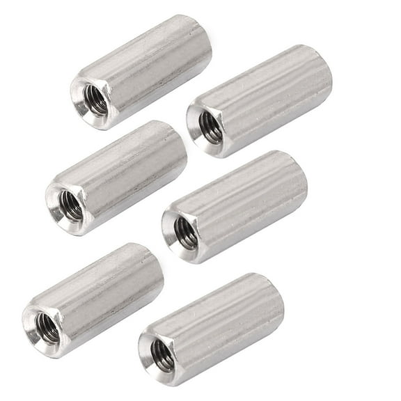 M5x20mm Stainless Steel Threaded Bar Rod Studding Hex Connector Deep Nut 6pcs