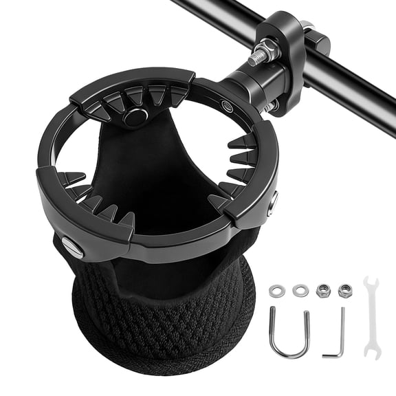 TMWEFUSC Motorcycle Cup Holder Drink Holder with 360° Swivel Clamp Mount for 7/8'' to 1 1/4'' Handlebar Bumper Pole Mount Fit for ATV UTV Scooter Black