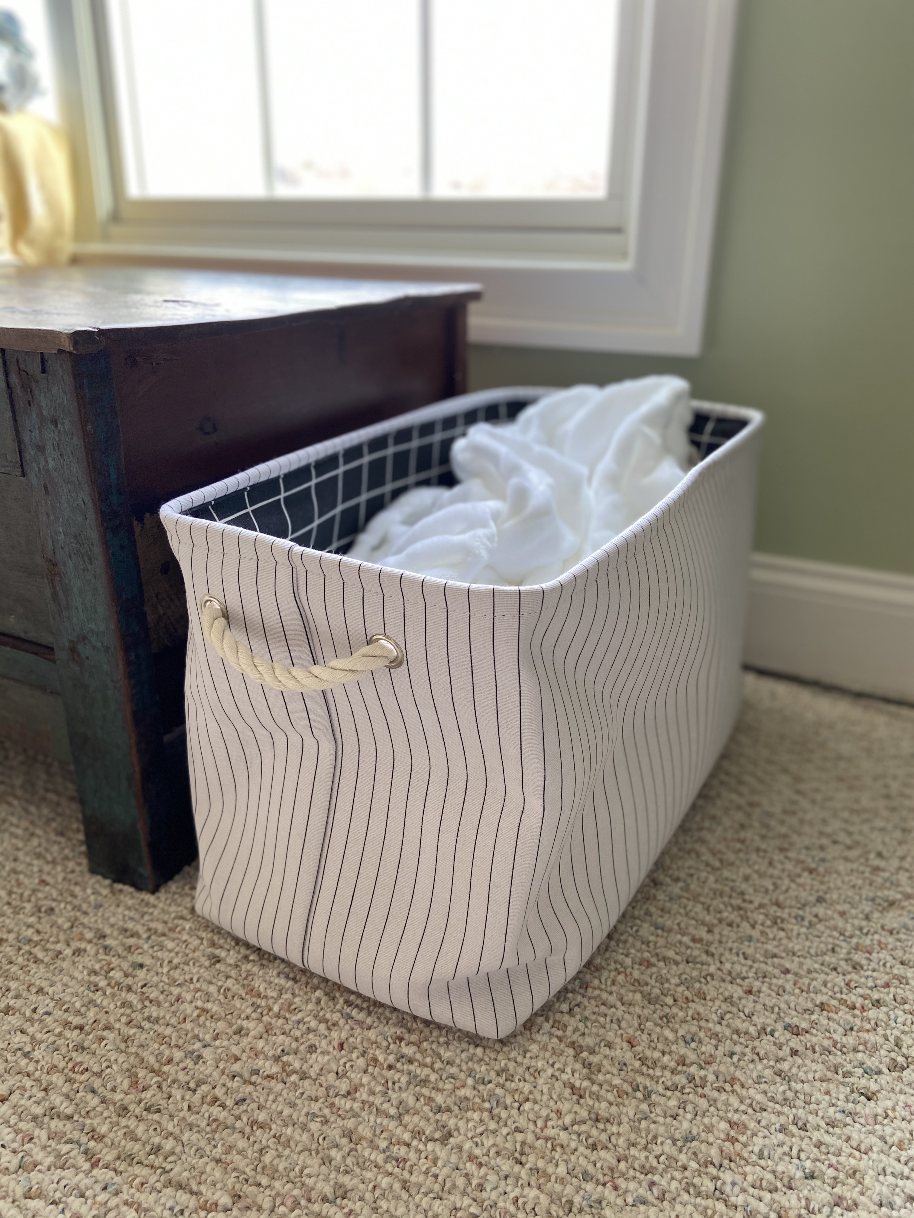 Canvas Laundry Bin (Pin Stripe) by Handcrafted 4 Home