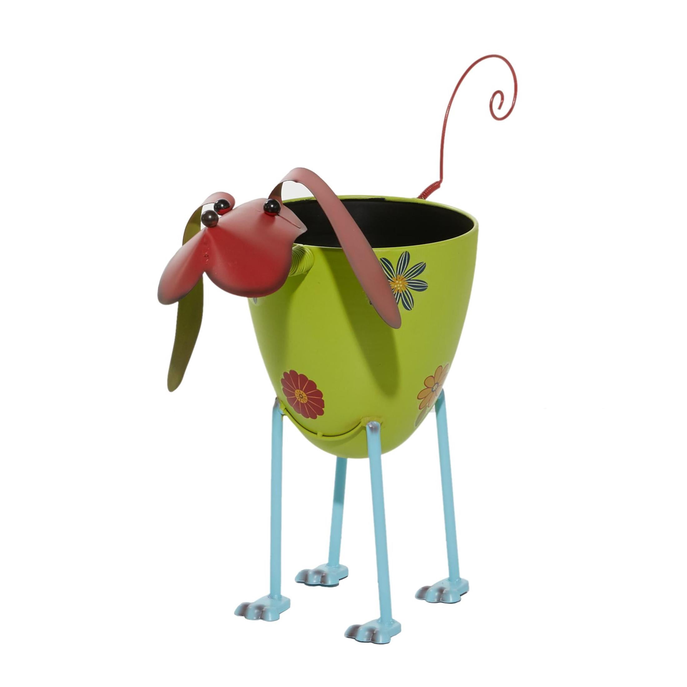 DecMode Green Farmhouse Metal Indoor/Outdoor Dog Shape Planter with Floral Design, 19"W x 18"H