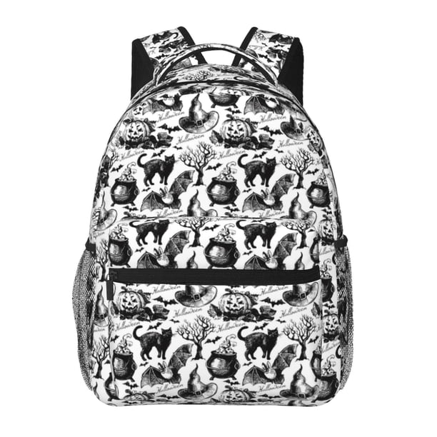 Fotbe Black White Halloween Mochila Casual con Estampado para Escuela, Viajes y Actividades al Aire Libre - Duradera, Ligera y Cómoda