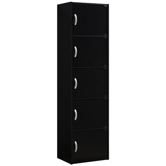 Hodedah 5 Shelf 5 Door Multi-Purpose Wooden Bookcase in Black Finish
