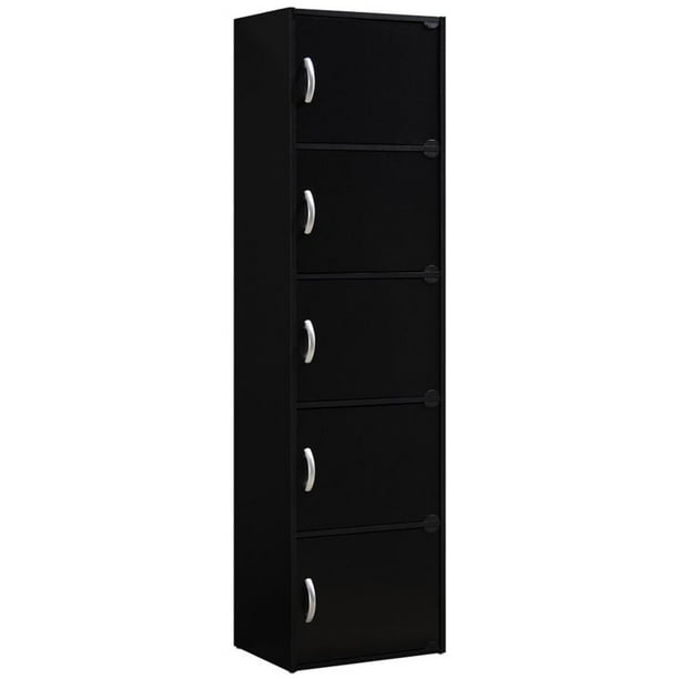 Hodedah 5 Shelf 5 Door Multi Purpose Wooden Bookcase in Black