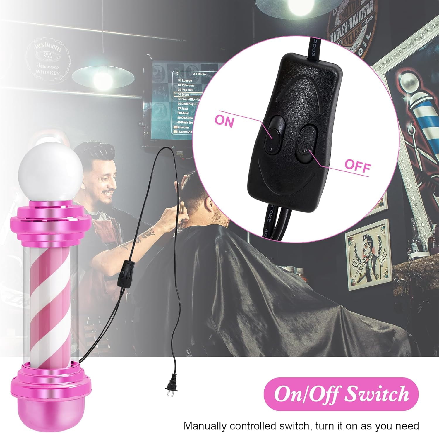 BarberPub Barber Pole with LED, Salon Spa Stripes Rotating Lamp, Barbershop Open Sign L018