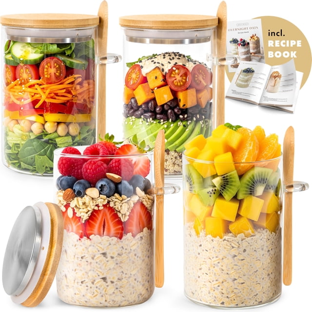 Frascos de vidrio EDELHAUS para avena nocturna, 480 ml (paquete de 4)
