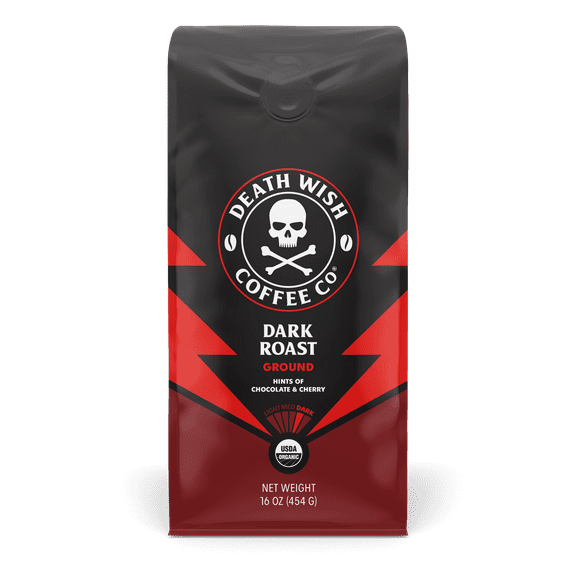Death Wish Coffee, Organic and Fair Trade, Dark Roast, Ground Coffee, 16oz