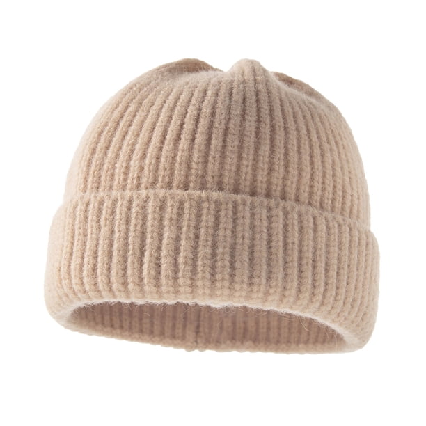 Gorro de punto cálido para otoño e invierno para bebé, gorro de lana de fibras acrílicas de color puro para niños