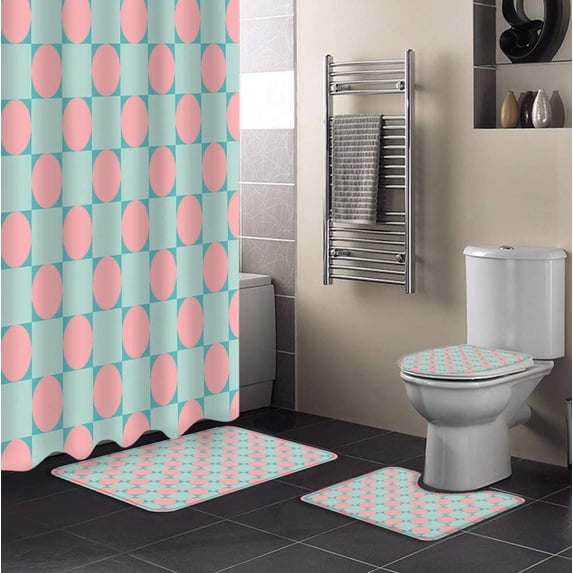 FMSHPON Geometric Theme 4 Piece Bathroom Set Shower Curtain Bath Rug Contour Mat and Toilet Lid Cover