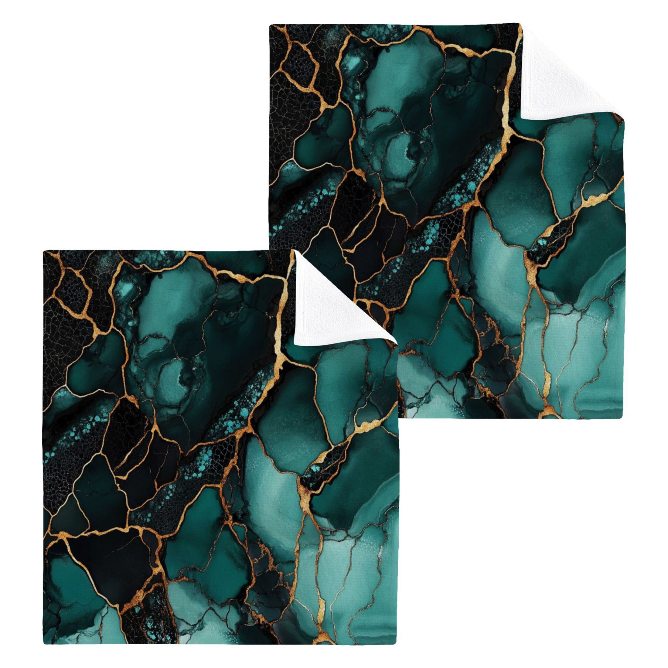 Dark Green Gild Marbles 100% Cotton Face Towel 12x12in Soft Absorbent Washcloth Durable Printed Hand Towels for Bathroom Travel 6 Pcs