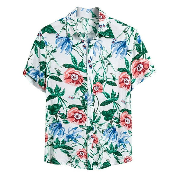 Aloohaidyvio Hawaiian Shirts for Men,Men's Hawaiian Floral Shirts Cotton Linen Button Down Tropical Holiday Beach Shirts