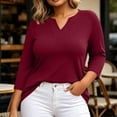 thumbnail image 2 of GERsome Plus Size 3/4 Sleeve T-Shirts for Women V-Neck Loose Fit Casual Trendy Blouses Wine XL, 2 of 6