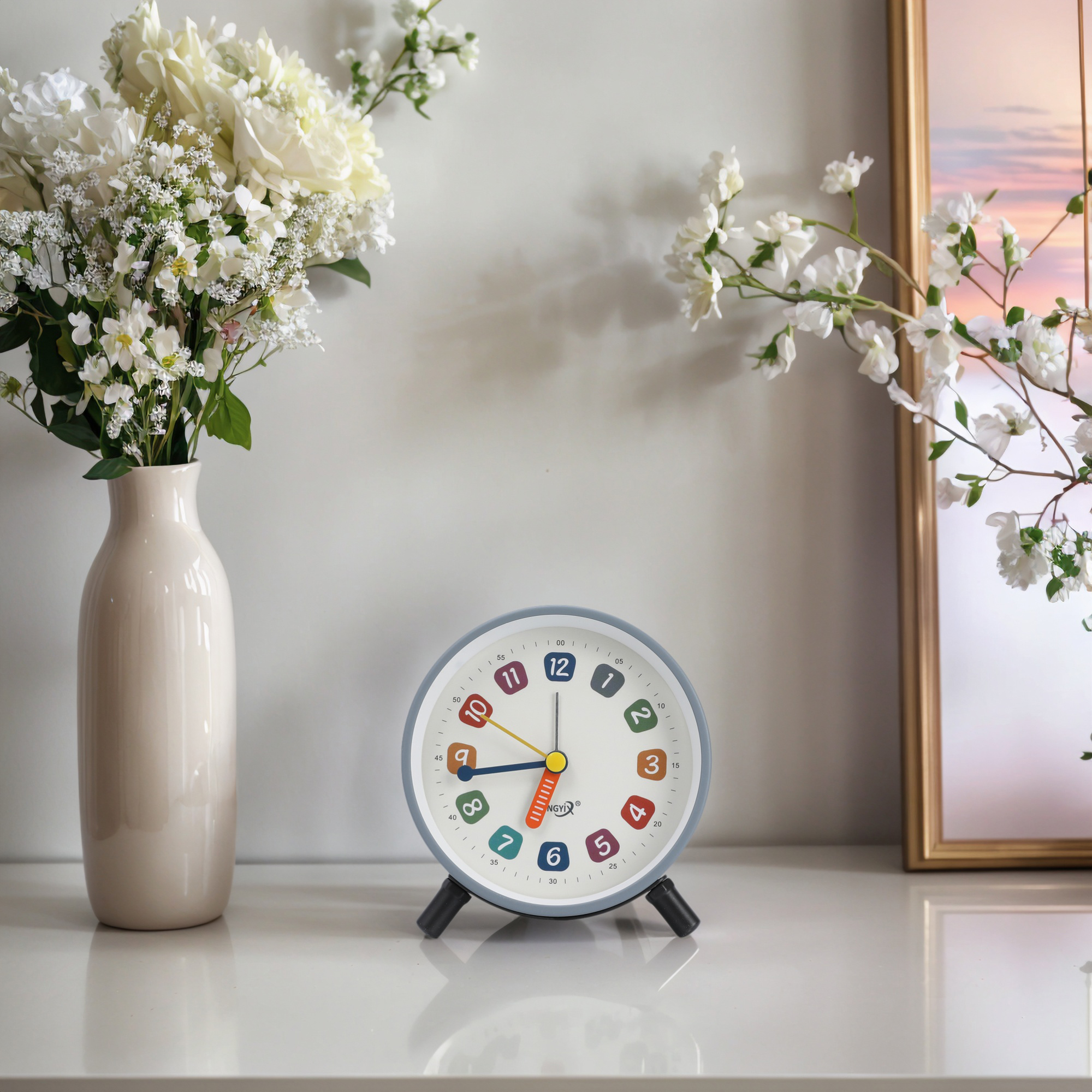 Unique Bargains Silent Operation Mechanical Alarm Clock Grey 3.7"L x 1.7"W x 4.1"H