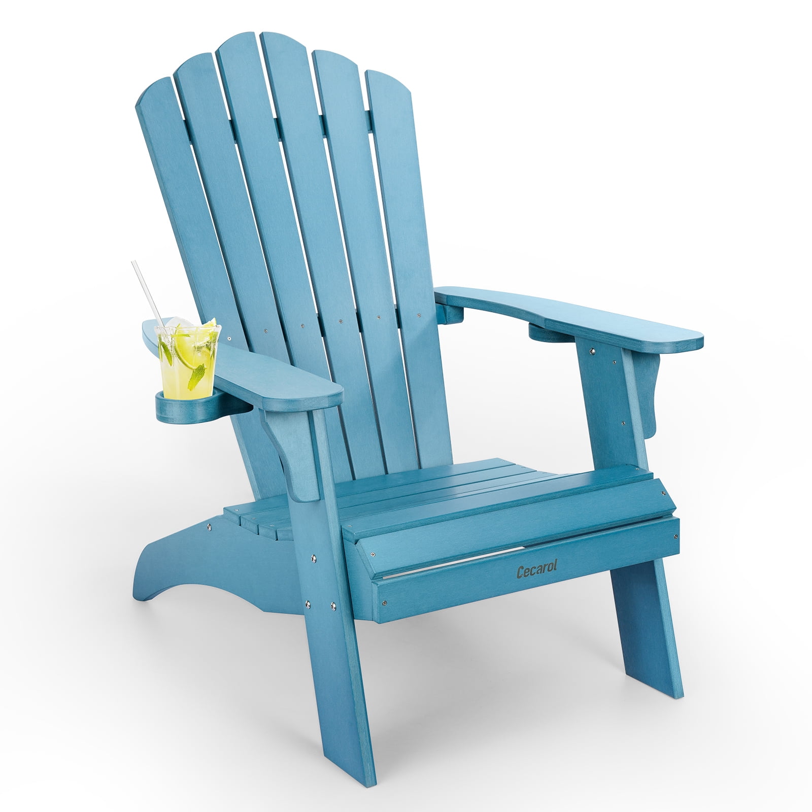 Poly Lumber Patio Fire Pit Chair with 2 Cup Holders 385lb Weight Capacity Cecarol Oversized Adirondack Chair Garden- Blue Lawn All Weather Resistant and Durable Outdoor Chairs for Poolside 