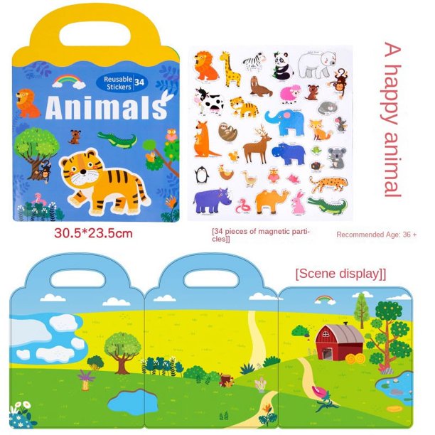 Portable Cartoon Magnetic Stickers, Toddlers Children Repeated Stickers, Enlightenment Early Education Puzzle Books