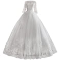 thumbnail image 5 of Vestido de novia de encaje de manga media de corte entallado con hombros descubiertos y fantasía de primavera de talla grande, 5 of 5