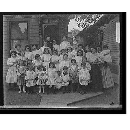 Historic Print, [Children and women in front of house, possibly school children and teachers], 16" x 20"
