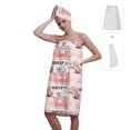 thumbnail image 2 of Colevkie Women's 2 Pieces Shower Skirt Hair Drying Cap Set for Bathroom Travel Sauna Beach Spa Absorbent Soft Adjustable Bath Towel Shower Cap Printed Fashion Elements Pattern, 2 of 8