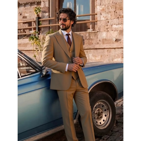 Men's Suit 3 Piece Slim Fit Jacket   Vest   Pants Set | Wedding Formal Business Suits Elegant Tuxedo | Peaked Lapel Blazer
