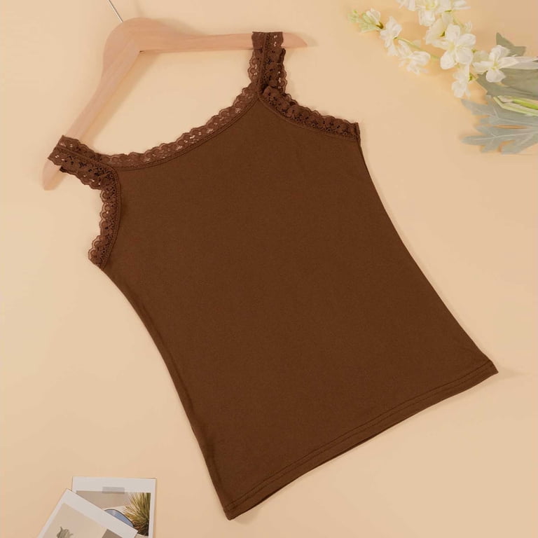 Sahpxhe Women's Lace Trim Cami Tank Top Scoop Neck Sleeveless