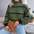 thumbnail image 4 of Suéter de Punto Grueso A Rayas con Cuello Alto para Mujer, Suéteres de Larga de Invierno, Tops Verde M, 4 of 9