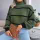thumbnail image 4 of Suéter de Punto Grueso A Rayas con Cuello Alto para Mujer, Suéteres de Larga de Invierno, Tops Verde M, 4 of 9