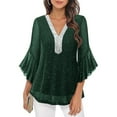 thumbnail image 2 of Aboser Womens Sparkly Glitter Blouse for Evening Party Cocktail Shirts Elegant Ruffled 3/4 Sleeve Tunic Tops Dressy Casual Chiffon Blouses Double Layers V Neck Shirt, 2 of 9