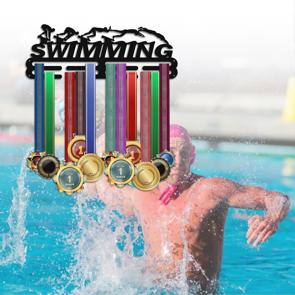 Swimming Medal Hanger Display Medal Holder Rack Wall Mount Hanger Decor Trophy Shelf Tiered Award Rack Award Ribbon Hanger with Gift Box DIY