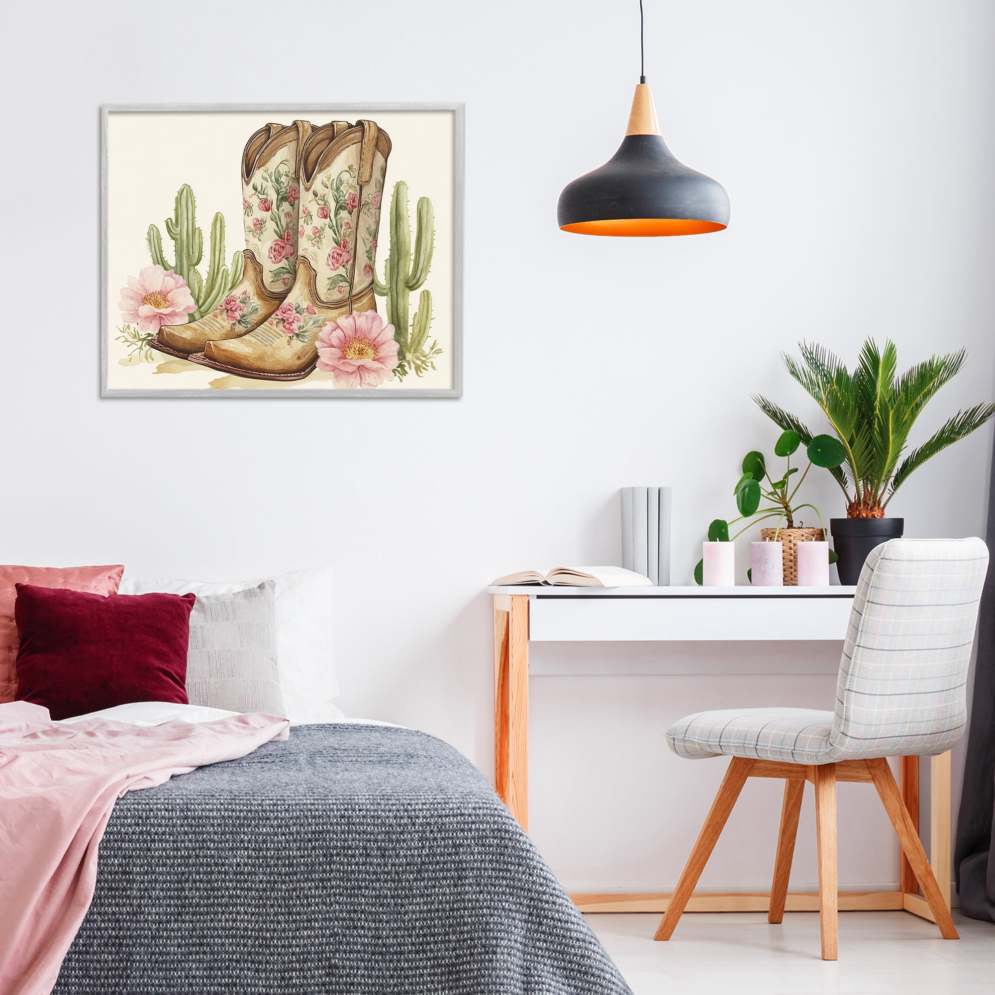 Stupell Industries Floral Boots & Cactuses Gray Framed Giclee Art, design by Heidi Kuntz