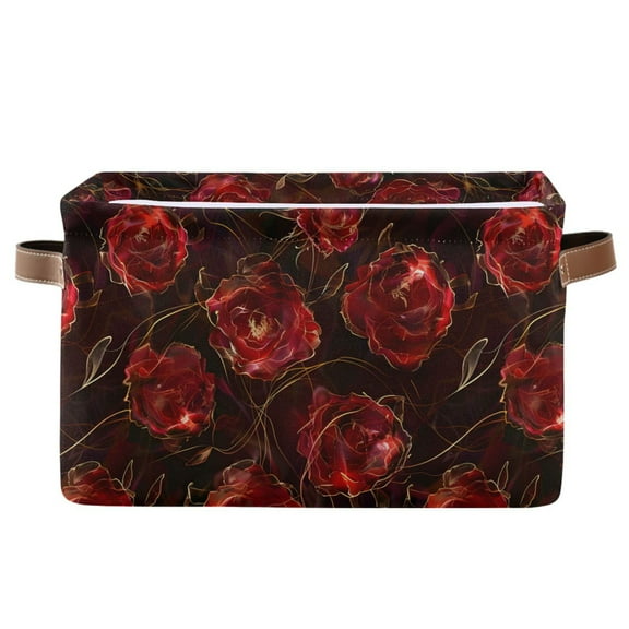 Beautiful Rose Storage Bins with Handle Fabric Organizer Basket Foldable Box 1 Pack 14.2x10.2x8.3