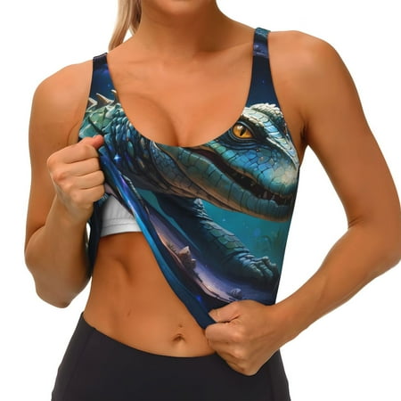 Qokaie Starry Sky Colorful Crocodile A Pattern Womens Scoop Neck Sports Bra Breathable Workout Vest Padded U Back Medium Impact Fitness Gym Yoga Bra Workout Crop Top