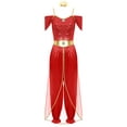 thumbnail image 4 of Eandarui Women's Arabian Princess Outfits Belly Dance Jumpsuit Off Shoulder Bodysuit with Choker Red S, 4 of 7