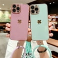 thumbnail image 5 of iPhone 14 Pro Max Case with Round Wristband Bracelet, Anti-Slip Soft Slim Plating Edges Shockproof Bumper Embossed Four-Leaf Clover Protective Cover for iPhone 14 Pro Max 6.7" 2022, Mint, 5 of 10