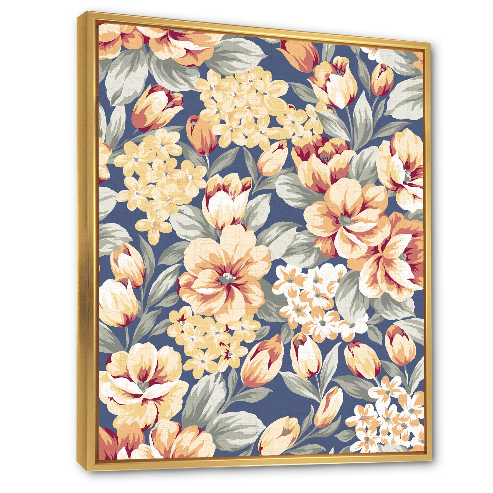 Designart 'Vintage Orange and Yellow Flowers' Traditional Framed Canvas Wall Art Print