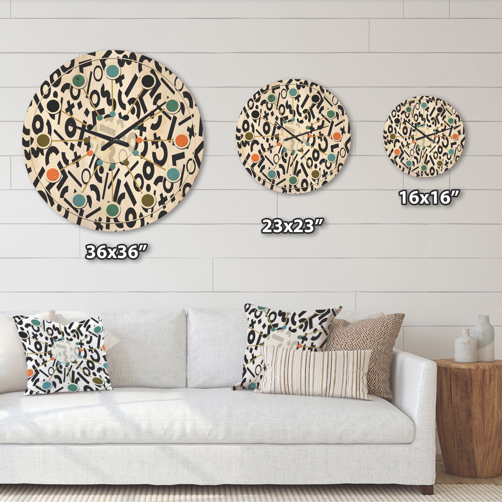 Designart 'Black and White Geometric Pattern X' Mid-Century Modern Wood Wall Clock