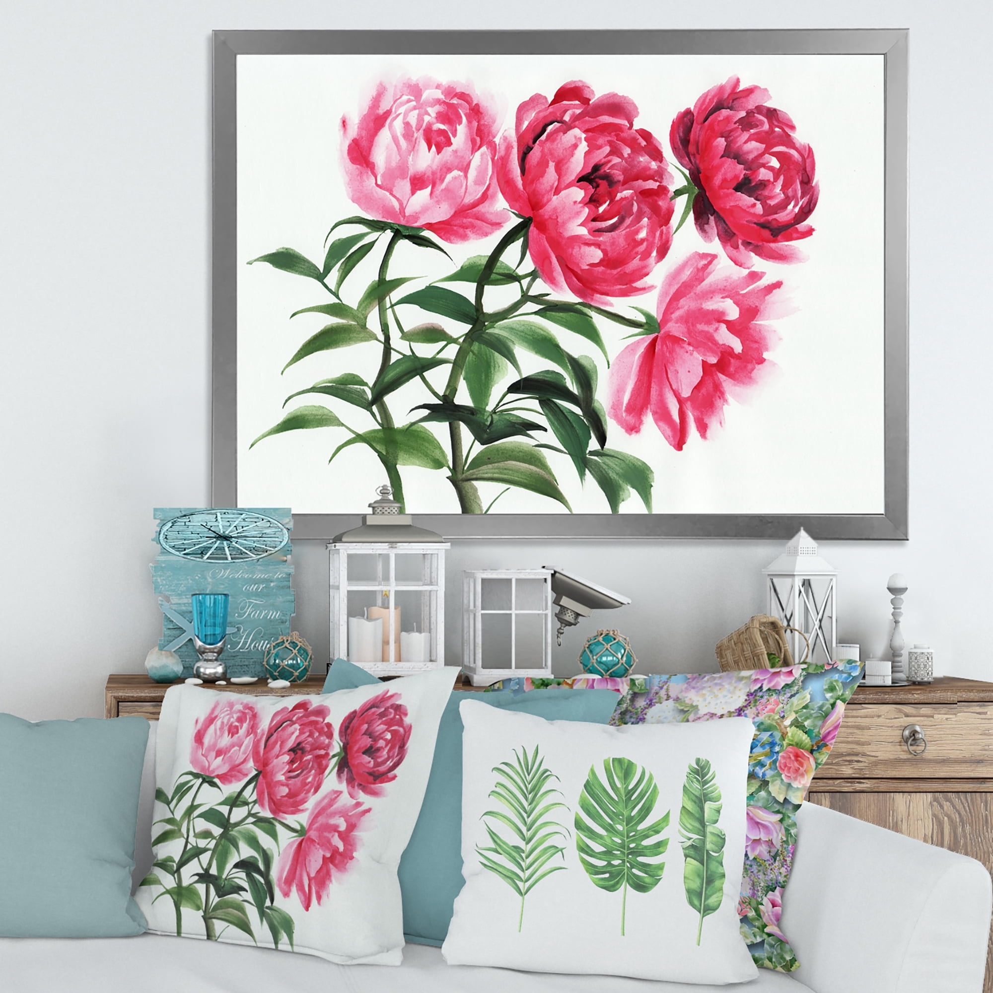 Designart 'Abstract Four Vintage Pink Peonies' Traditional Framed Art Print