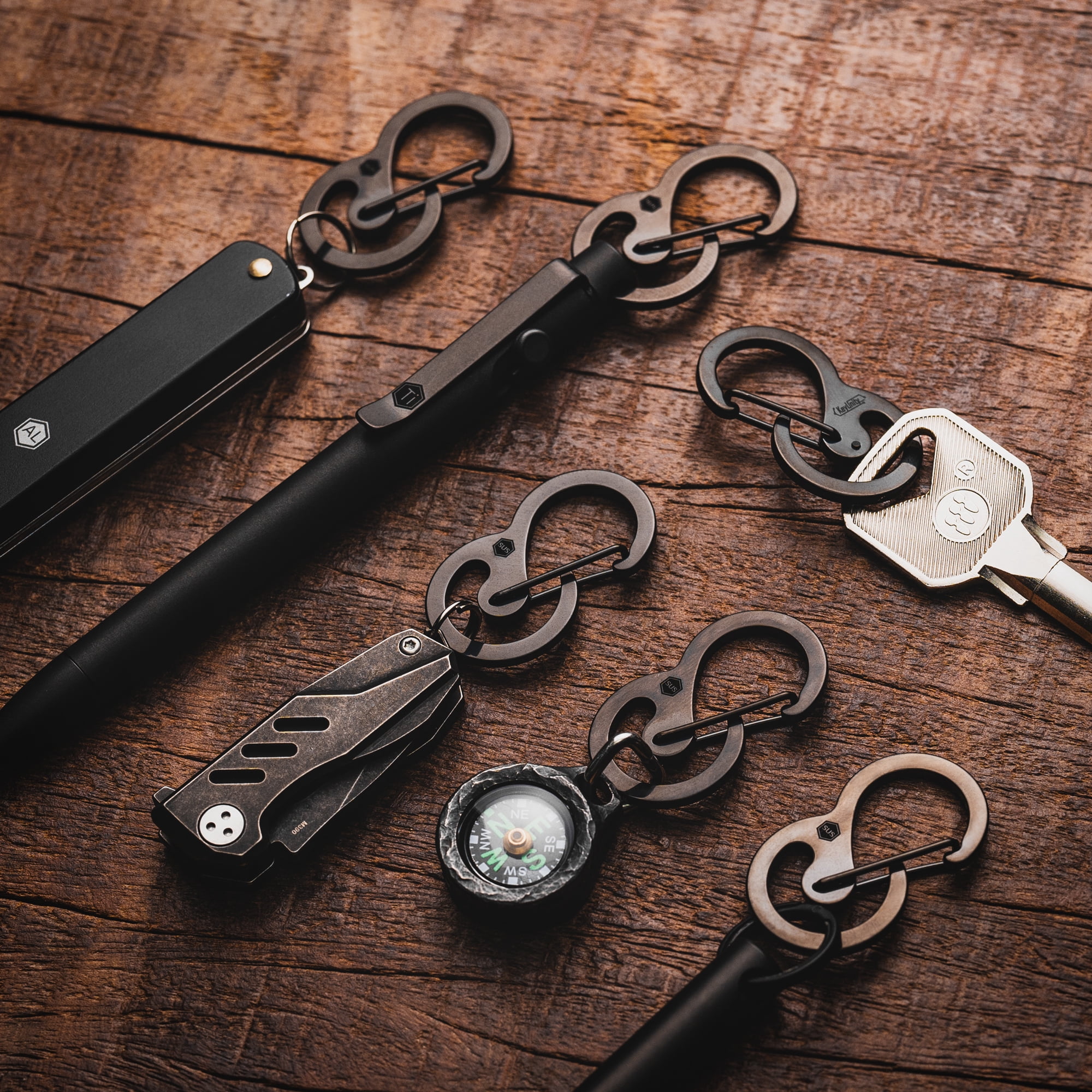 Key Unity Key Chain, KS05 Stainless Steel Carabiner Sets Mini Clips for Keys, Flashlight and Whistles, Black