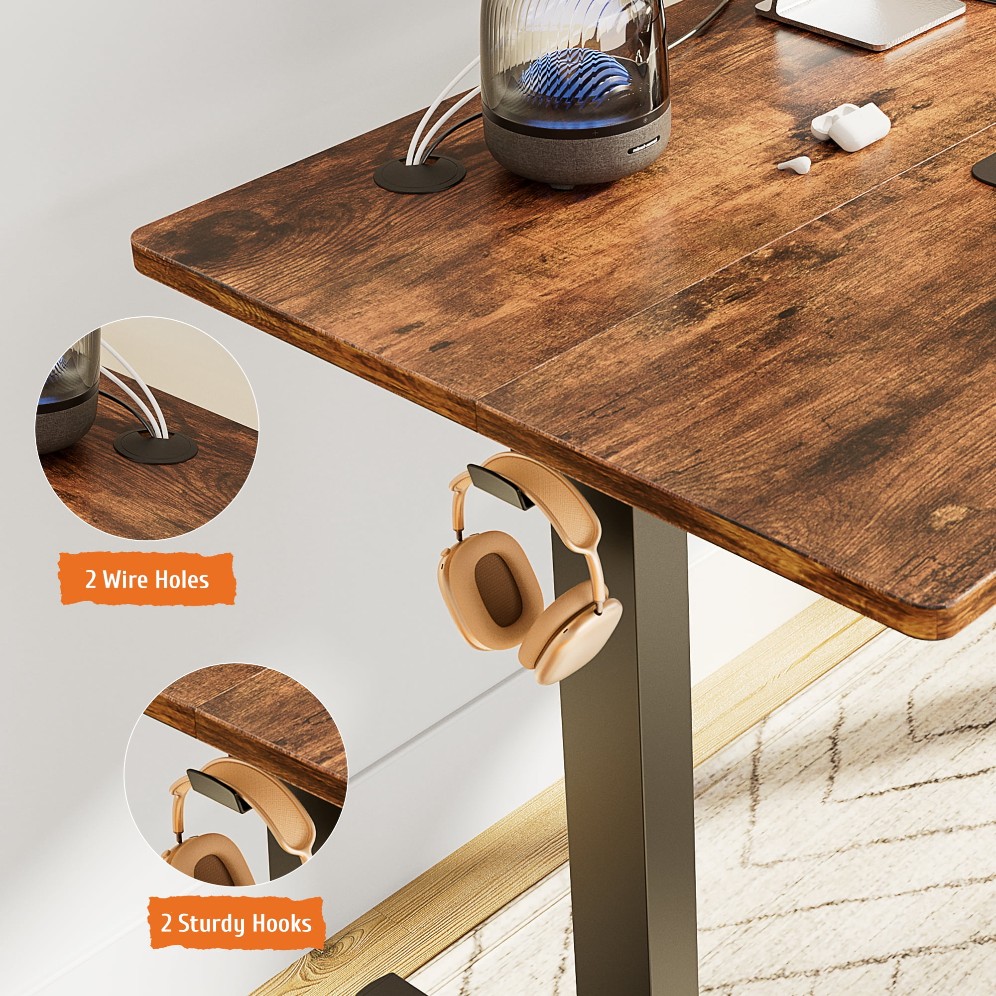 Electric Adjustable Height Standing Desk - 48 x 24 inch Sit to Stand Up Desk with Splice Board,Rust
