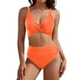 thumbnail image 2 of Women Two Piece Swimsuits High Waisted Bikini Set Tummy Control Bathing Suits Knot Twist Swimwear Orange L, 2 of 4