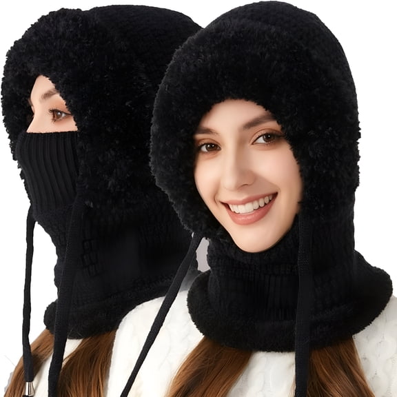 TELOLY 3 in 1 Beanie Hat for Women, Beanie Mask, & Scarf in One, Cold Resistant Hats, Windproof Warm Snow Cap, 3 in 1 Beanie Hat with Scarf and Mask