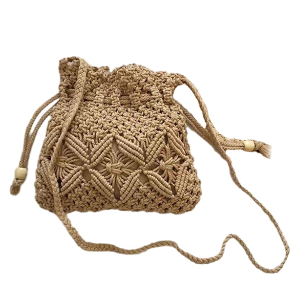 Bolso de playa para mujer, de algodón, tipo bandolera, para verano, tejido a mano, con cordón